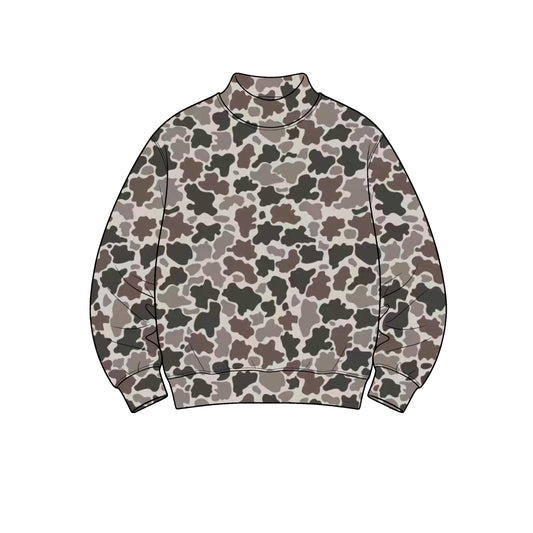 Preorder GT1909 Grey Brown Leopard Camo Yoga Pullover for Women Stretch Mock Neck Long Sleeve Active Top