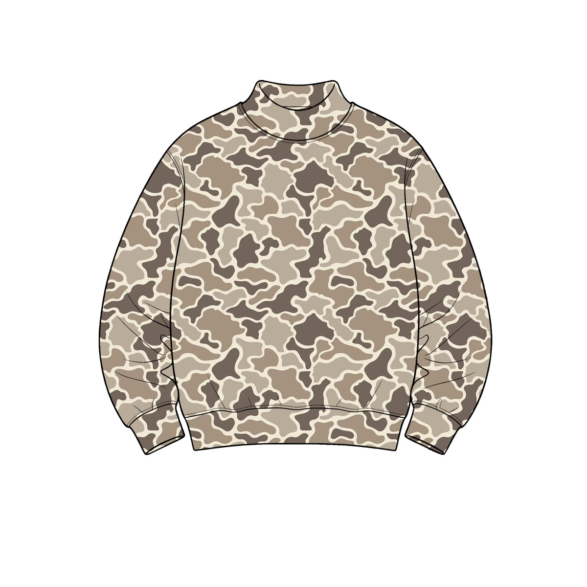 Preorder GT1911 Khaki Beige Camo Yoga Pullover for Women Stretch Mock Neck Long Sleeve Active Top