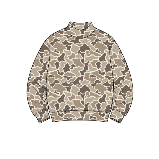 Preorder GT1911 Khaki Beige Camo Yoga Pullover for Women Stretch Mock Neck Long Sleeve Active Top
