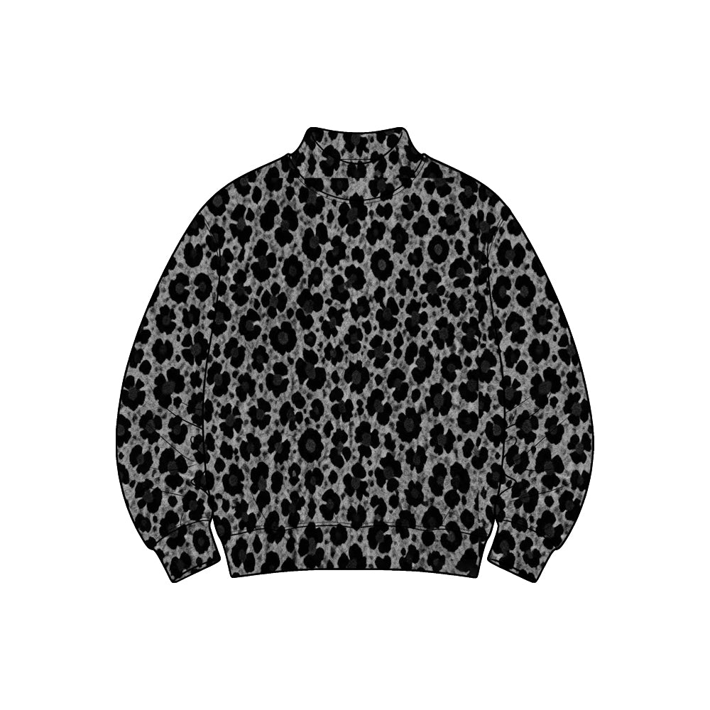Preorder GT1913 Black Leopard Print Yoga Pullover for Women Stretch Mock Neck Long Sleeve Active Top