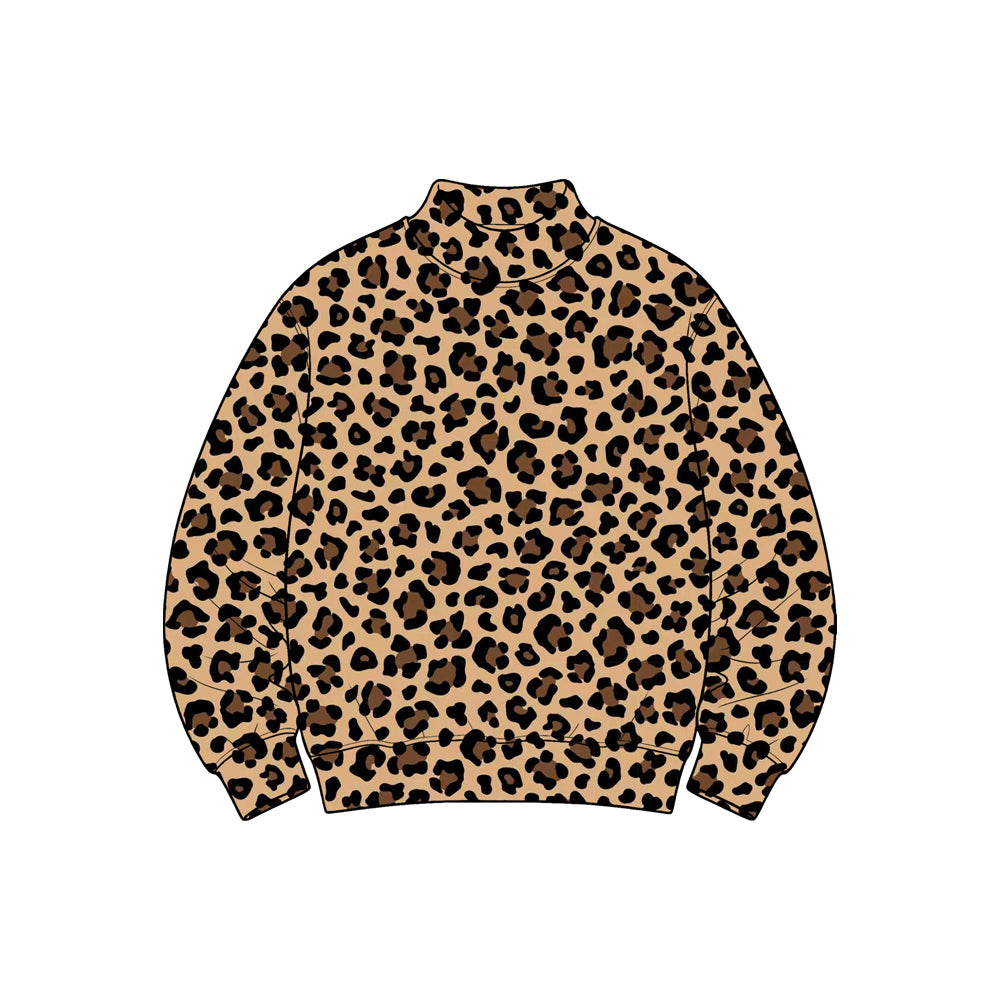 Preorder GT1914 Brown Leopard Print  Yoga Pullover for Women Stretch Mock Neck Long Sleeve Active Top