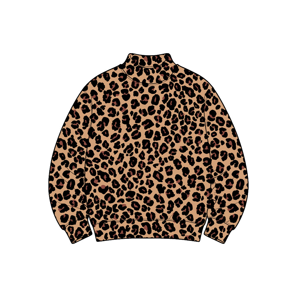 Preorder GT1915 Dark Brown Leopard Print Yoga Pullover for Women Stretch Mock Neck Long Sleeve Active Top