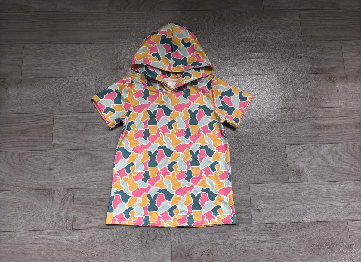 Sample-Real Pics GT1919 Baby Girl Clothes Easter Bunny Camo Allover Print Short Sleeve