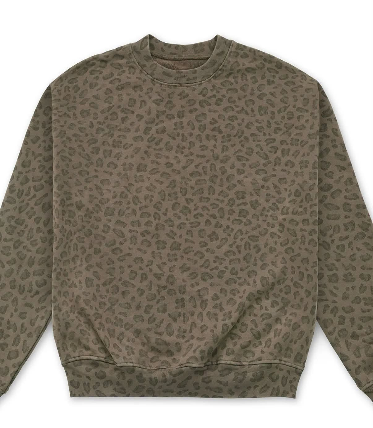 Preorder (moq 5) GT1943 Women Clothes Vintage Olive Leopard Allover Print Long Sleeve Crew Neck Pullover