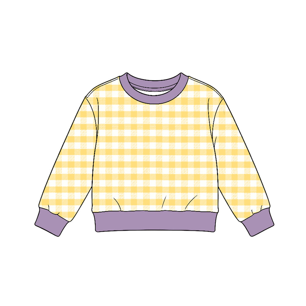 Preorder (moq 5) GT1947 Baby Girl Clothes Spring Yellow Gingham Plaid Print Long Sleeve Top