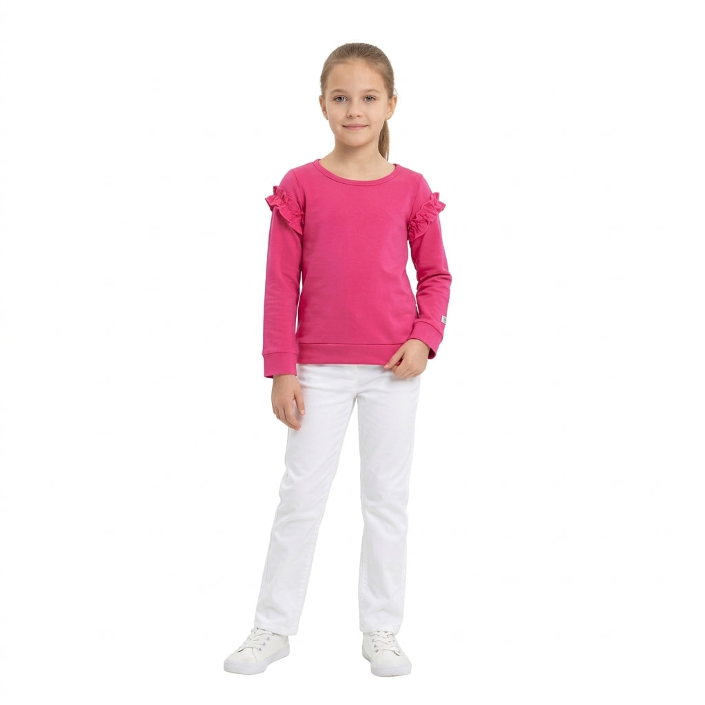 NO MOQ RTS GT1951 Baby Girl Clothes Solid Hot Pink Plain Print Long Sleeve Ruffle Top 202610