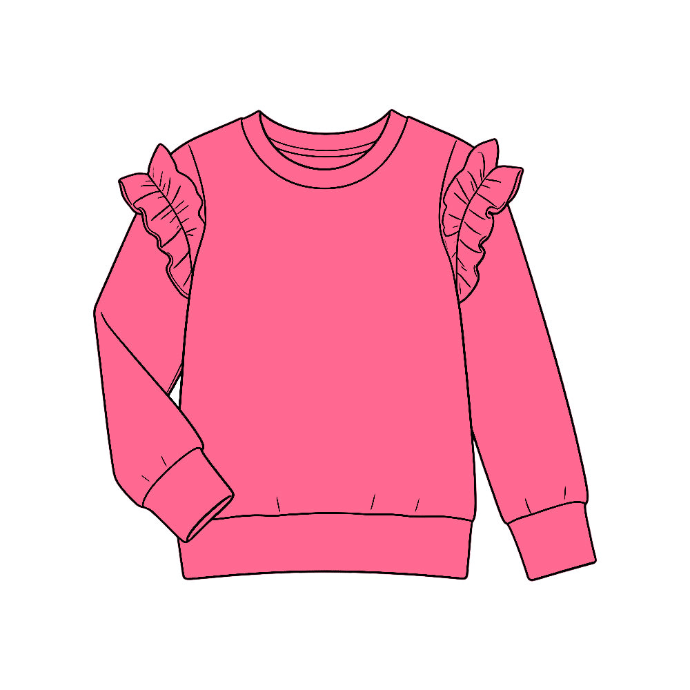 Preorder (moq 5) GT1951 Baby Girl Clothes Solid Hot Pink Ruffle Shoulder Long Sleeve Tee Top