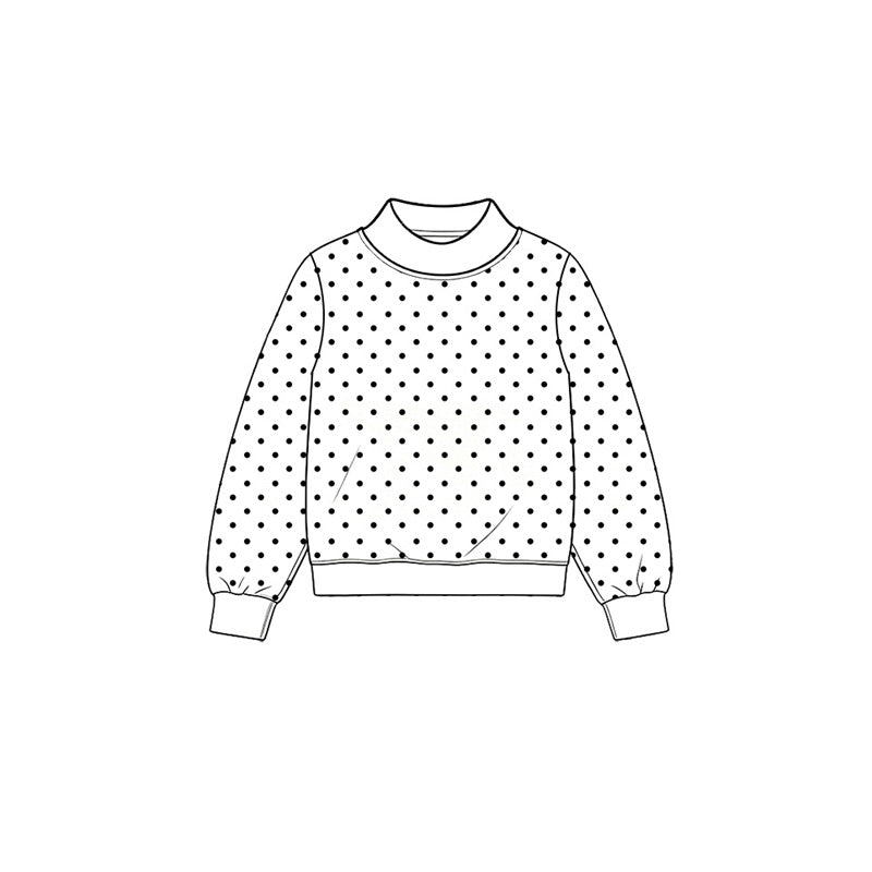 Preorder (moq 5) GT1956 Baby Girl Clothes Black Polka Dot Print Long Sleeve Mock Neck Casual Sweat Top
