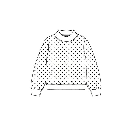Preorder (moq 5) GT1956 Baby Girl Clothes Black Polka Dot Print Long Sleeve Mock Neck Casual Sweat Top