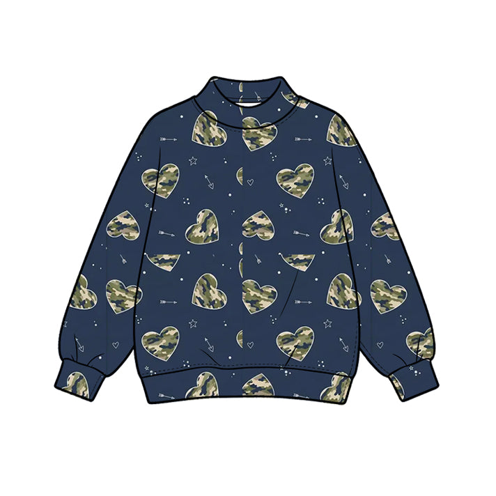 Preorder (moq 5) GT1977 Baby Girl Clothes Gold Heart Navy Mixed Print Long Sleeve Button Top