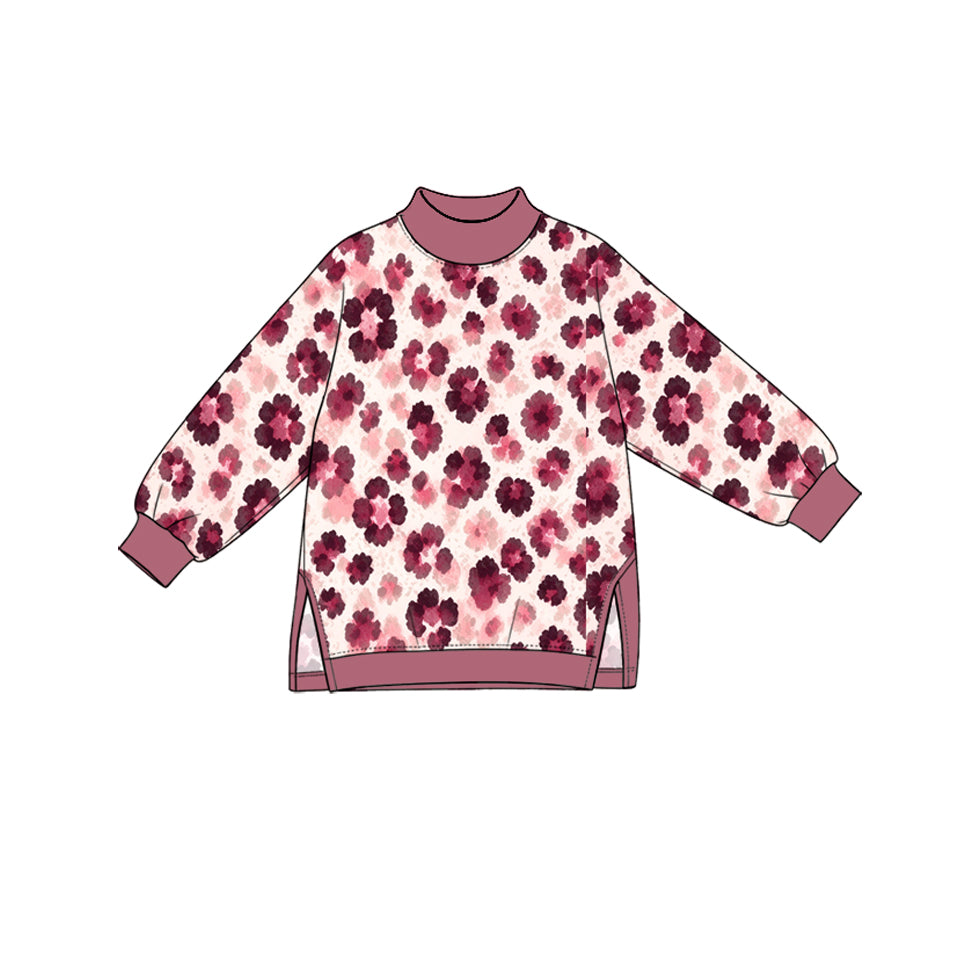 Preorder (moq 5) GT1979 Baby Girl Clothes Wine Red Leopard Print Long Sleeve Yoga Top