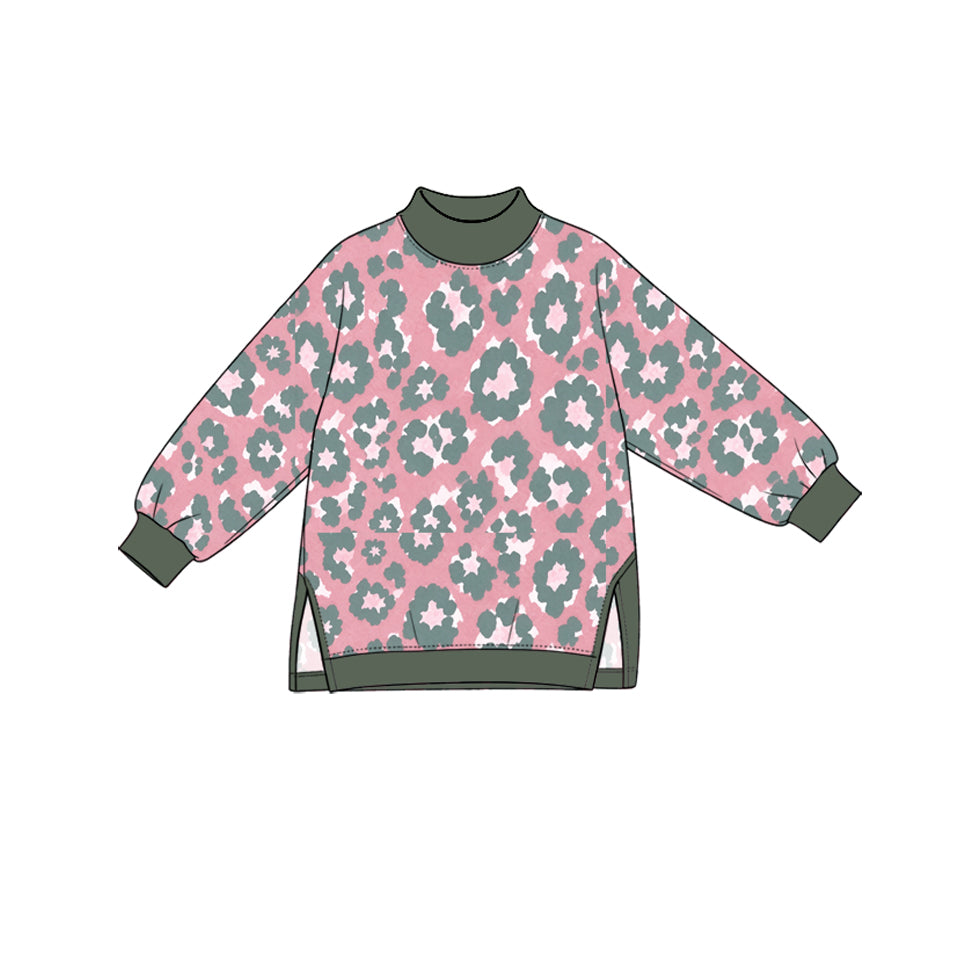Preorder (moq 5) GT1980 Baby Girl Clothes Pink Leopard Print Long Sleeve Yoga Top