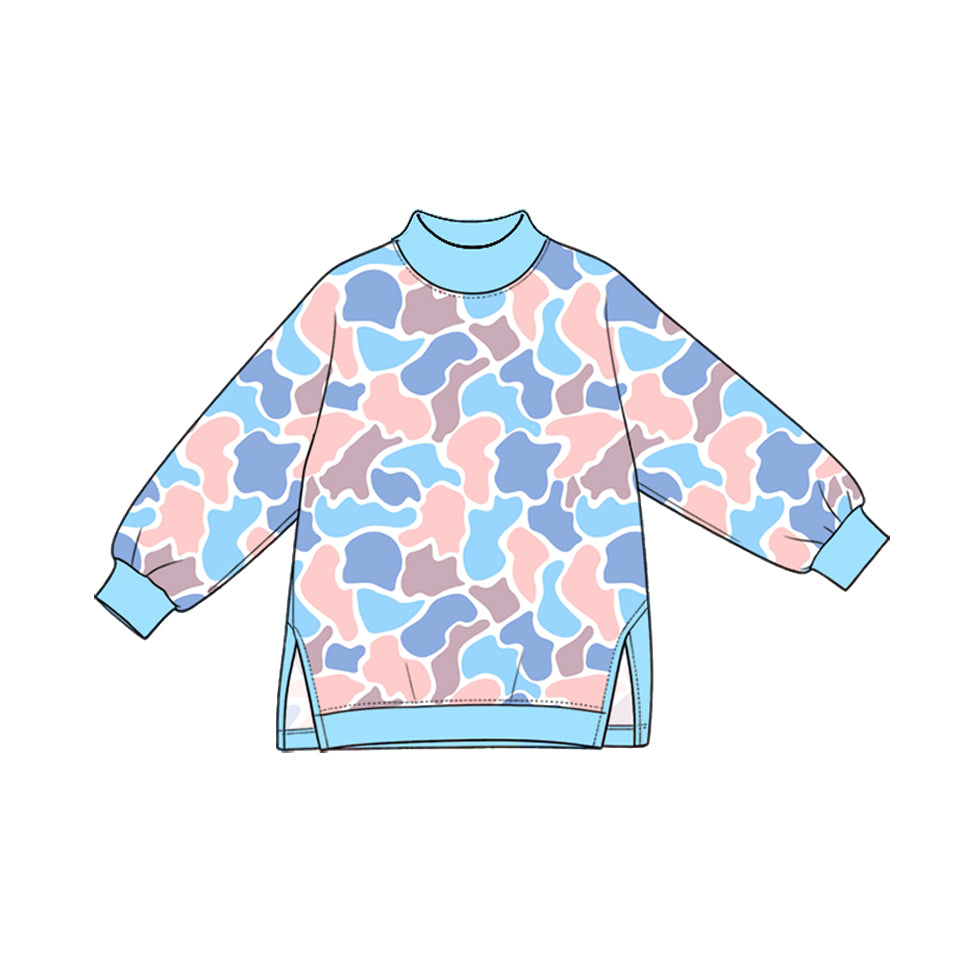 Preorder (moq 5) GT1983 Baby Girl Clothes Pink Blue Camo Print Long Sleeve Yoga Top