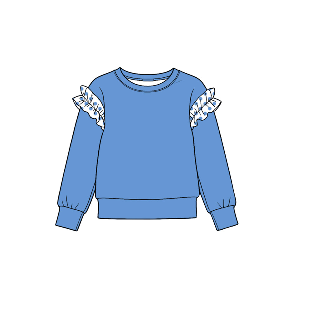 Preorder (moq 5) GT1997 Baby Girl Clothes Solid Color Gingham Ruffle Accent Print Long Sleeve Top