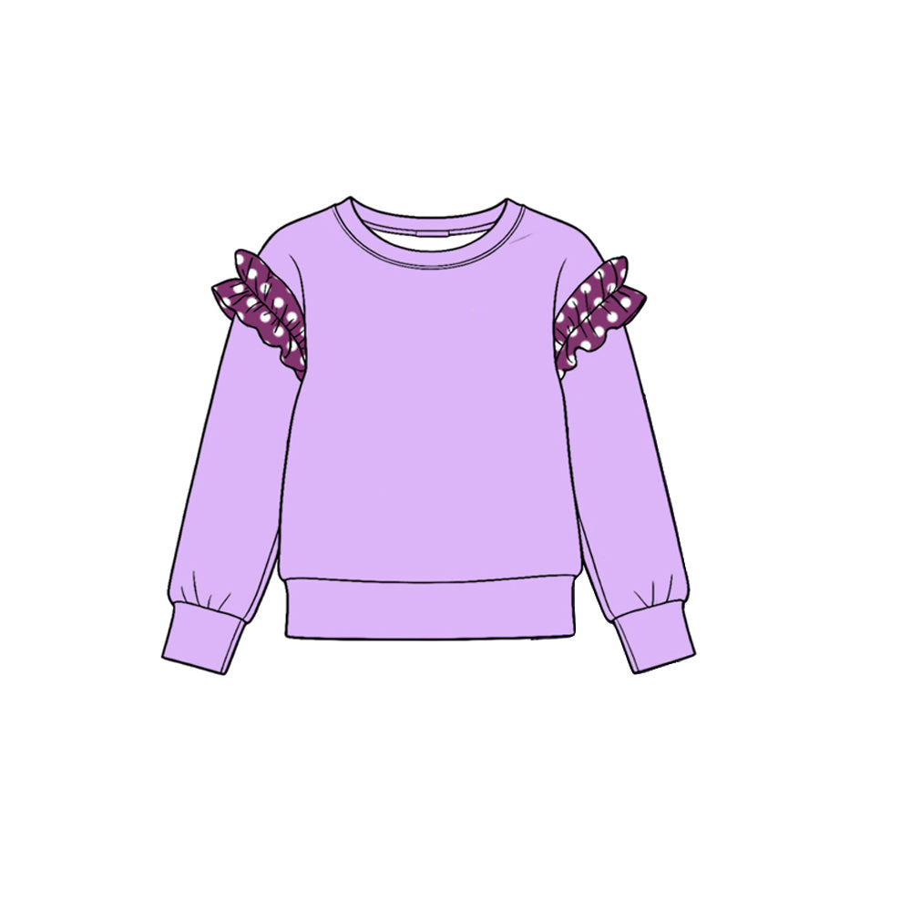 Preorder (moq 5) GT1999 Baby Girl Clothes Solid Color Plaid Ruffle Accent Print Long Sleeve Top
