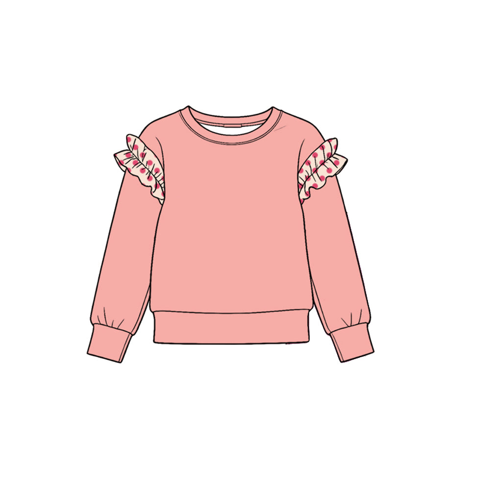 Preorder (moq 5) GT2000 Baby Girl Clothes Solid Color Gingham Ruffle Accent Print Long Sleeve Top