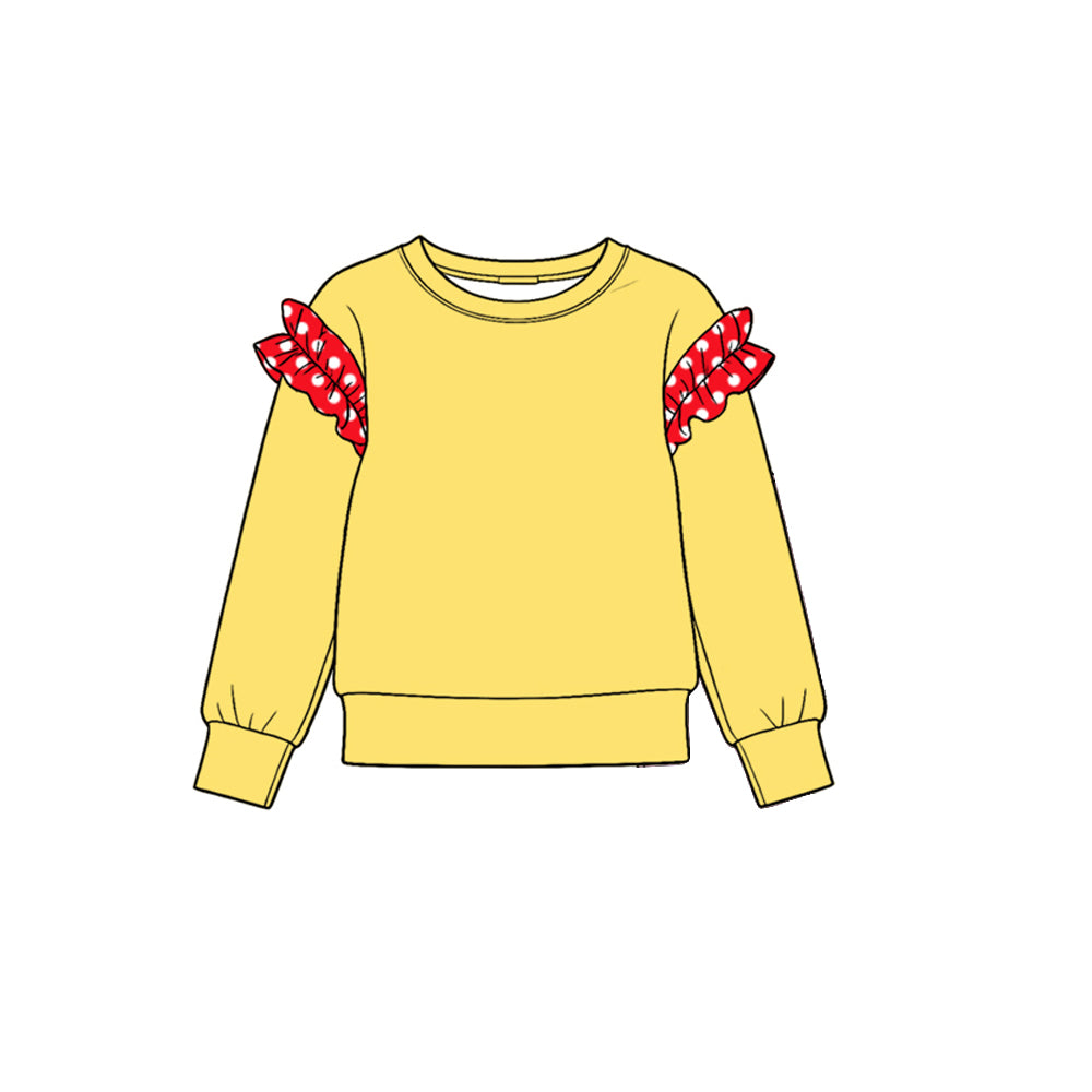 Preorder (moq 5) GT2001 Baby Girl Clothes Solid Color Gingham Ruffle Accent Print Long Sleeve Top