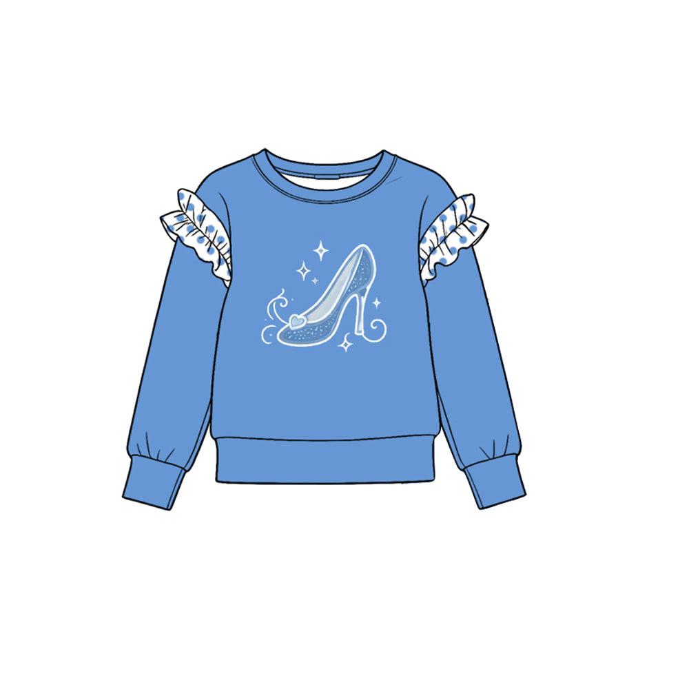 Preorder (moq 5) GT2002 Baby Girl Clothes Moon Star Graphic Print Long Sleeve Ruffle Accent Top