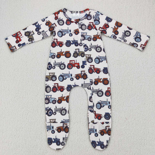 PROMOTION PRICE  LR0072 western tractor long sleeve zipper baby boy romper 1007