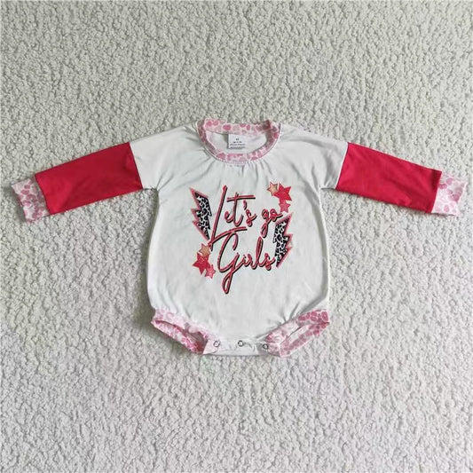 promotion price LR0149  let's go long sleeve baby girl bubble romper  RTS