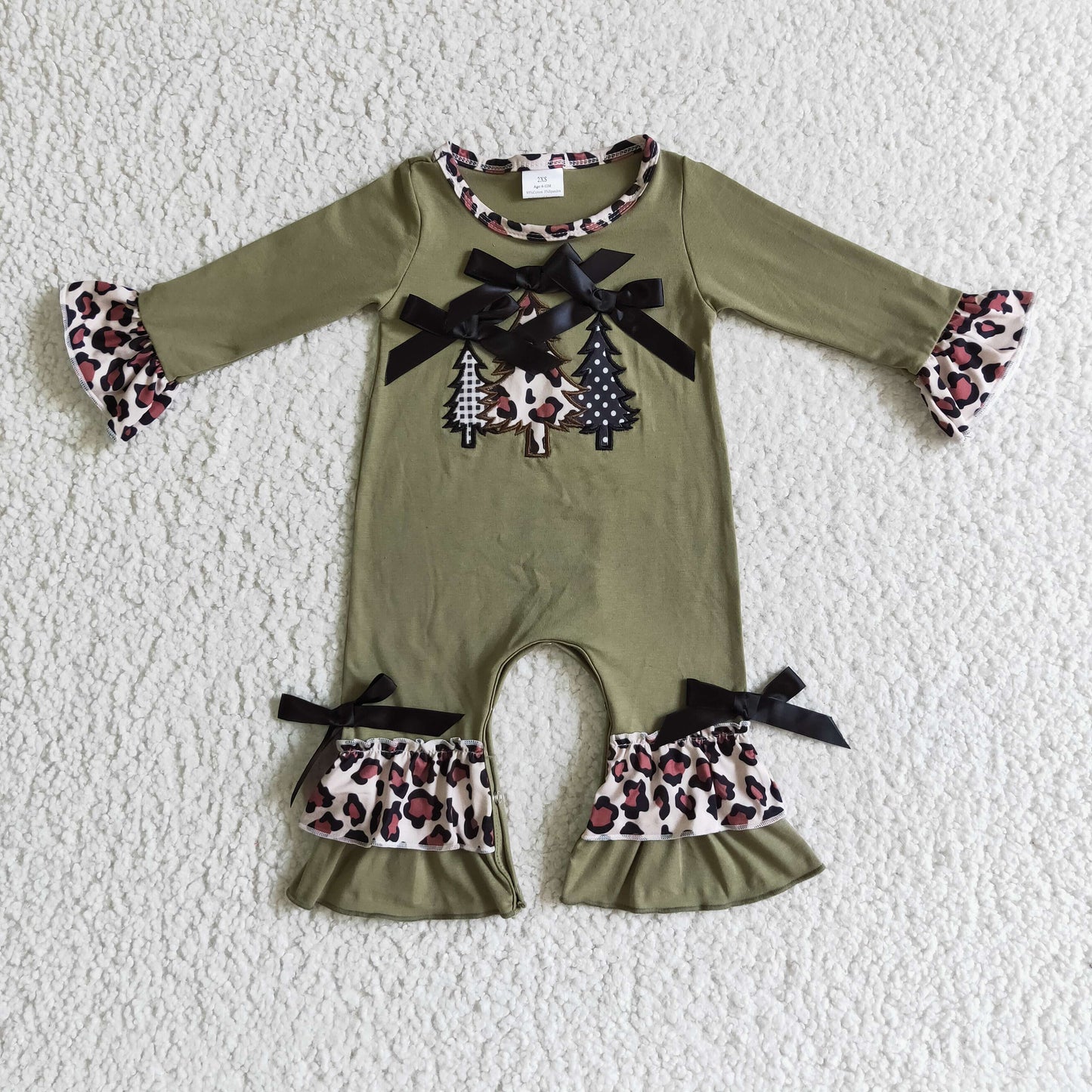 LR0166 plaid Christmas tree long sleeve green embroidery baby girl  romper 20230720 RTS