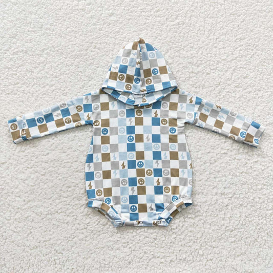 LR0268 checkerboard Smile hoodies boy girl bubble romper 20230502 RTS