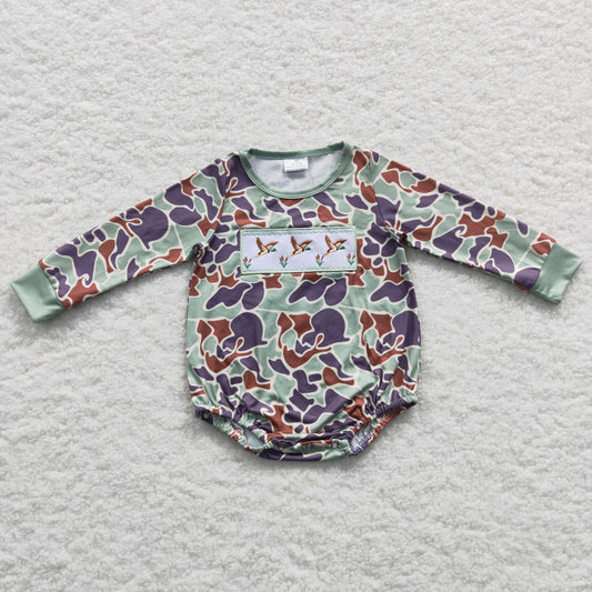 NO MOQ RTS LR0286 Baby Boy Clothes Retro Camo Duck Embroidery Print Long Sleeve Bubble Romper 202610