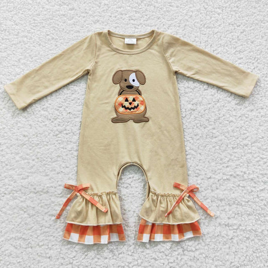 LR0290 cartoon Embroidery dog pumpkin long sleeve girl summer bubble romper 20230610 RTS