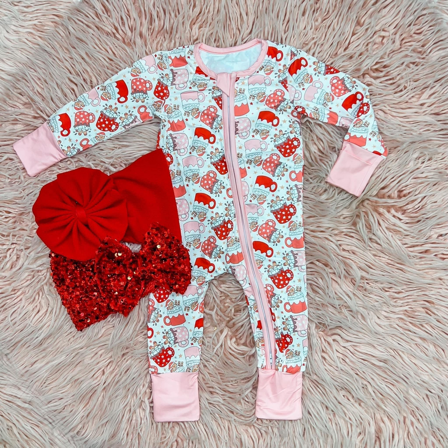 LR0294 christmas cups long sleeve zipper girl romper 20230520