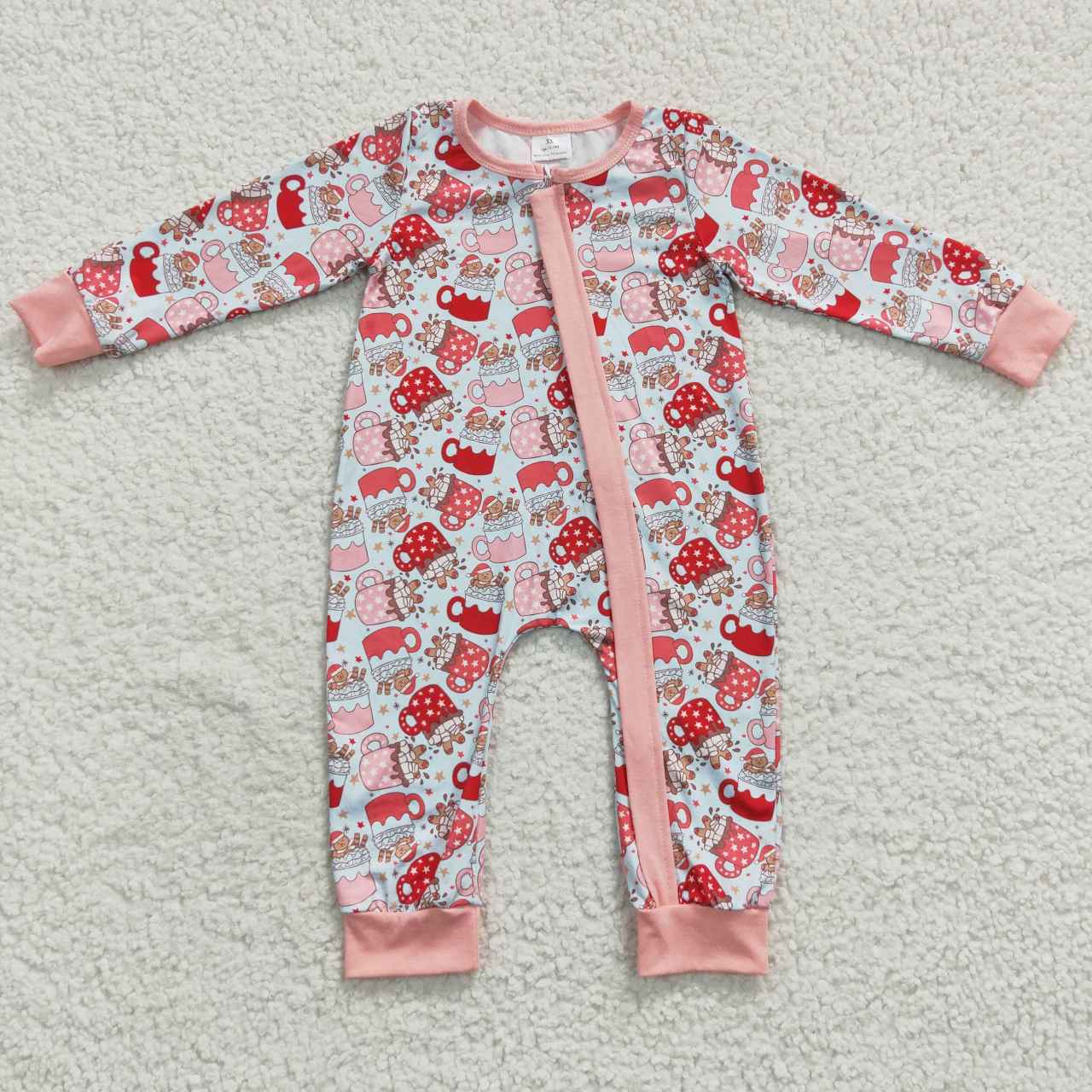 LR0294 christmas cups long sleeve zipper girl romper 20230520