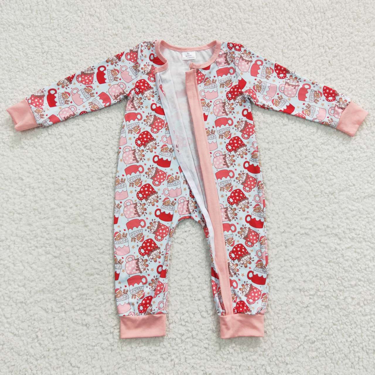LR0294 christmas cups long sleeve zipper girl romper 20230520