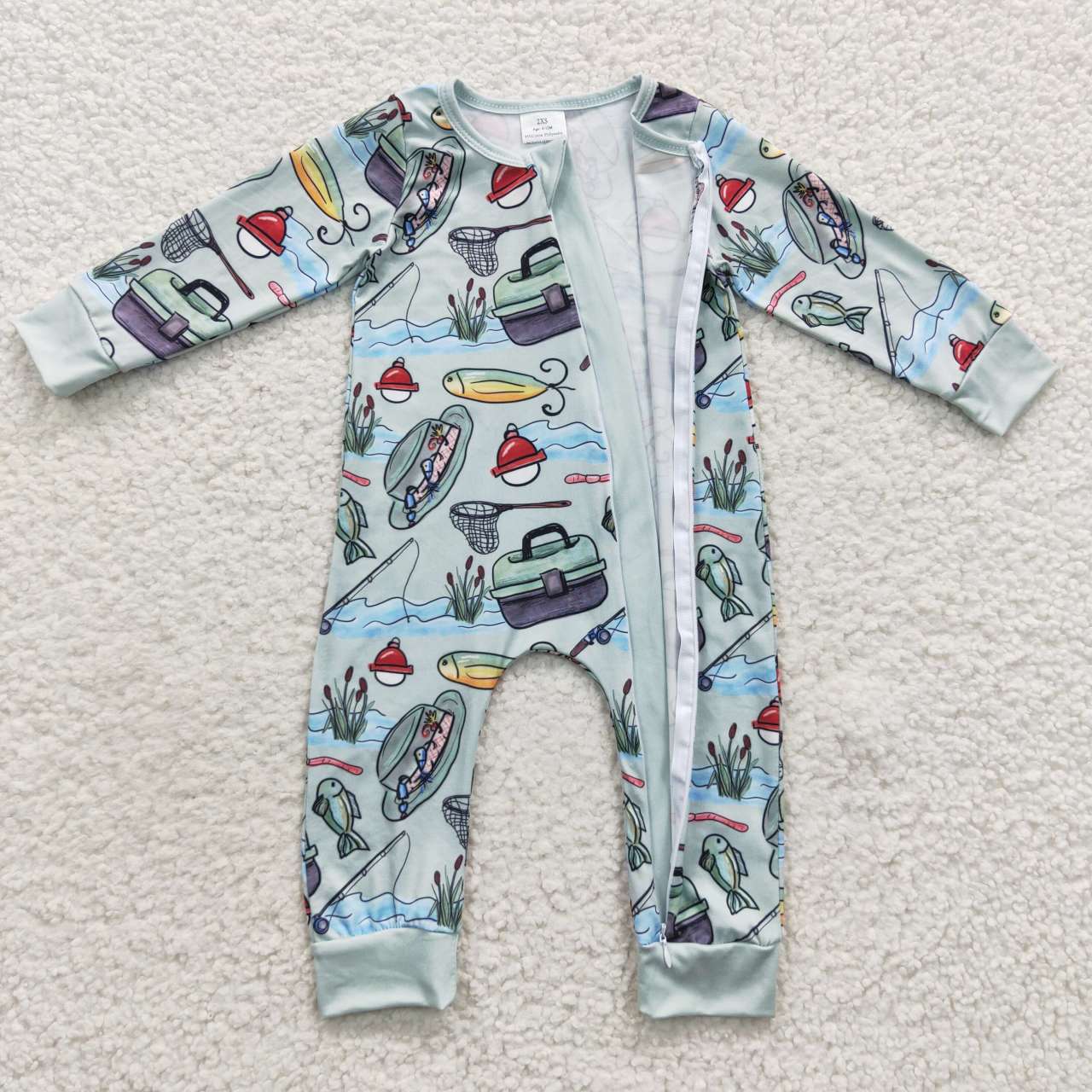 LR0321 cartoon fishing long sleeve boy romper 20230804 RTS