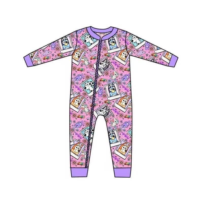 LR0331 RTS cartoon blue dog long sleeve summer set boy romper 20231025