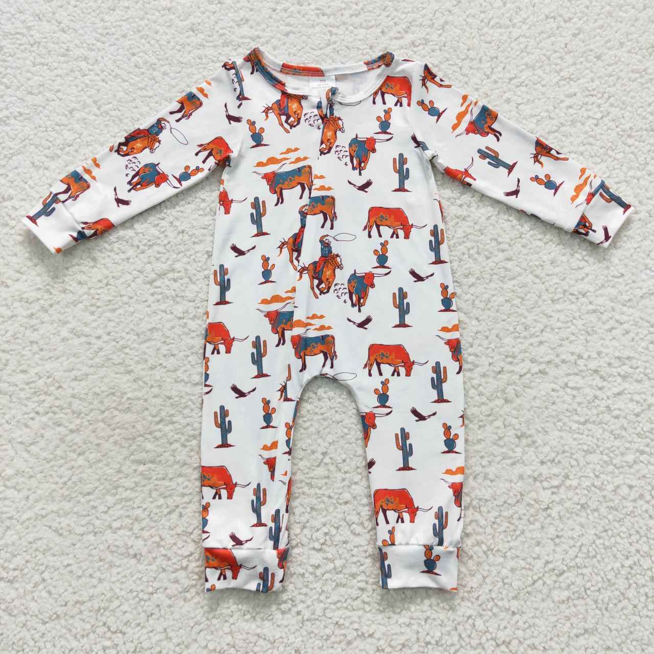 LR0341 western cow sun long sleeve girl boy romper 20230728 RTS