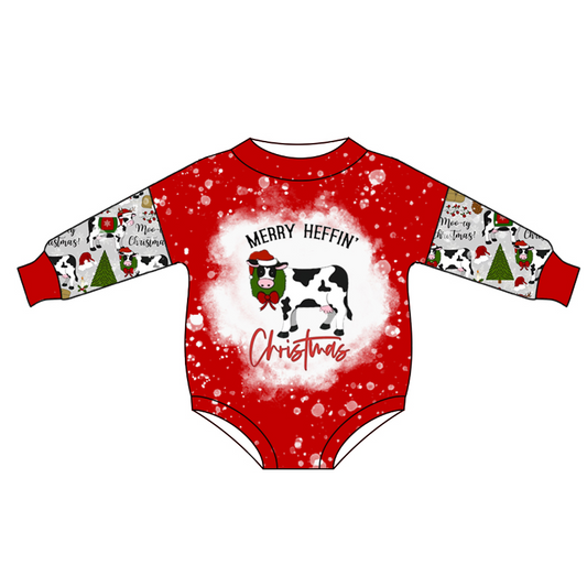 LR0375 preorder western cow christmas hoodie long sleeve boy romper 20230530