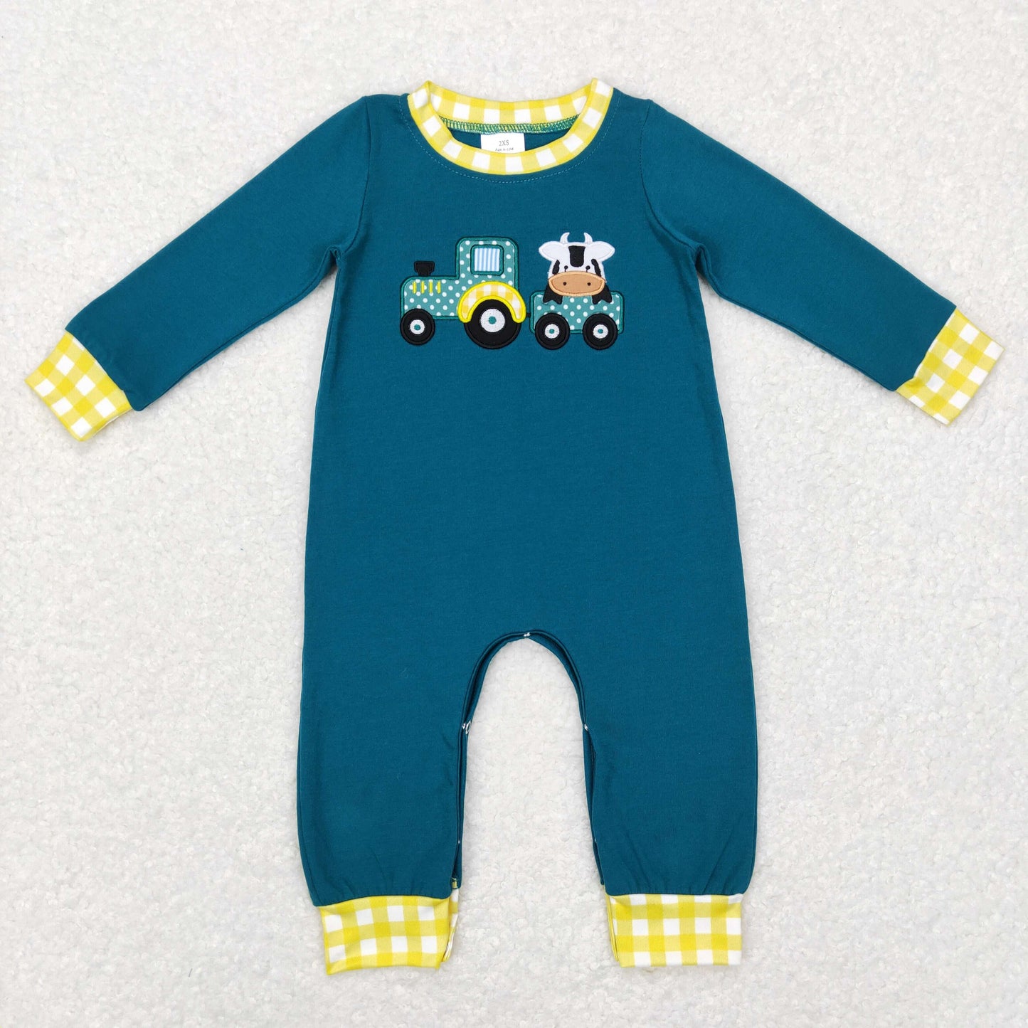 LR0377 RTS farm cow tractor long sleeve boy romper 20231121