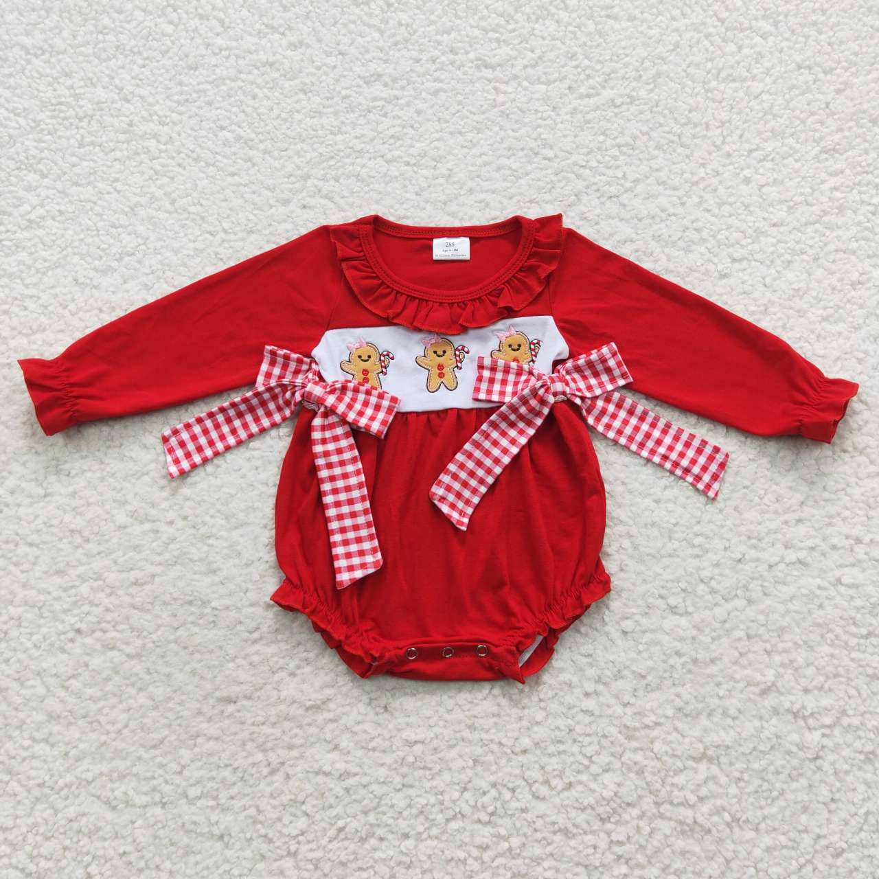 LR0393 western Embroidery gingersnap christmas long sleeve girl boy romper RTS 20230724