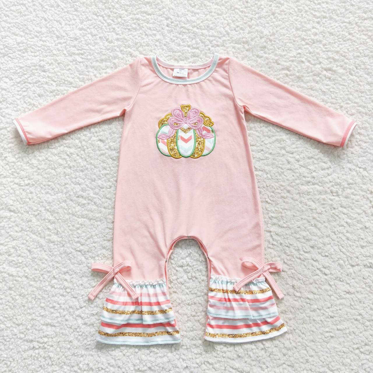 LR0402 halloween embroidery pumpkin long sleeve pink girl romper 20230904 RTS