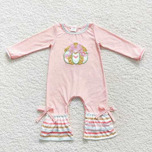 LR0402 halloween embroidery pumpkin long sleeve pink girl romper 20230904 RTS