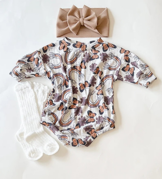 LR0420 preorder western butterflies leopard long sleeve summer set boy romper 20230607