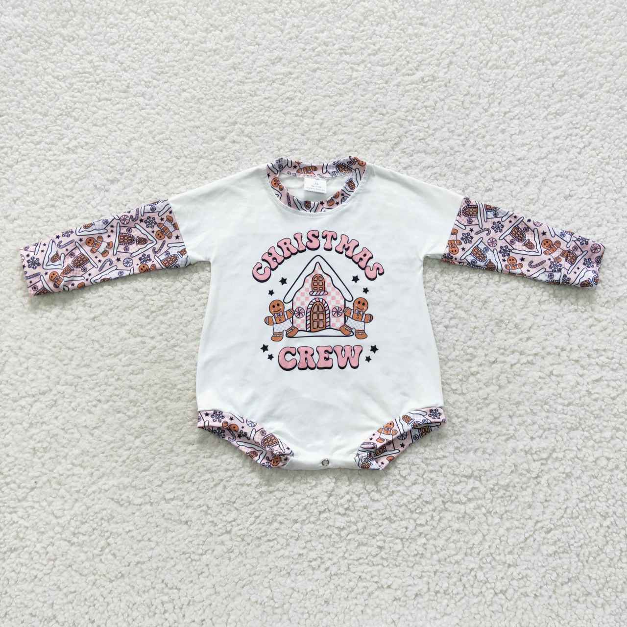 LR0423 Christmas gingerbread crew snow western long sleeve bubble girl romper 20230727 RTS