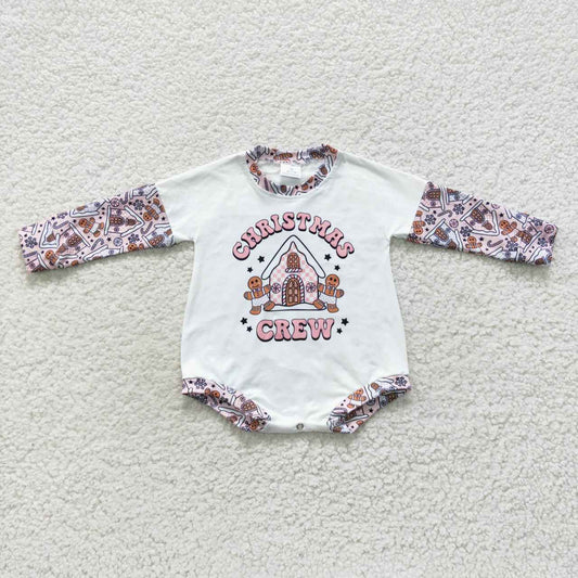 LR0423 Christmas gingerbread crew snow western long sleeve bubble girl romper 20230727 RTS