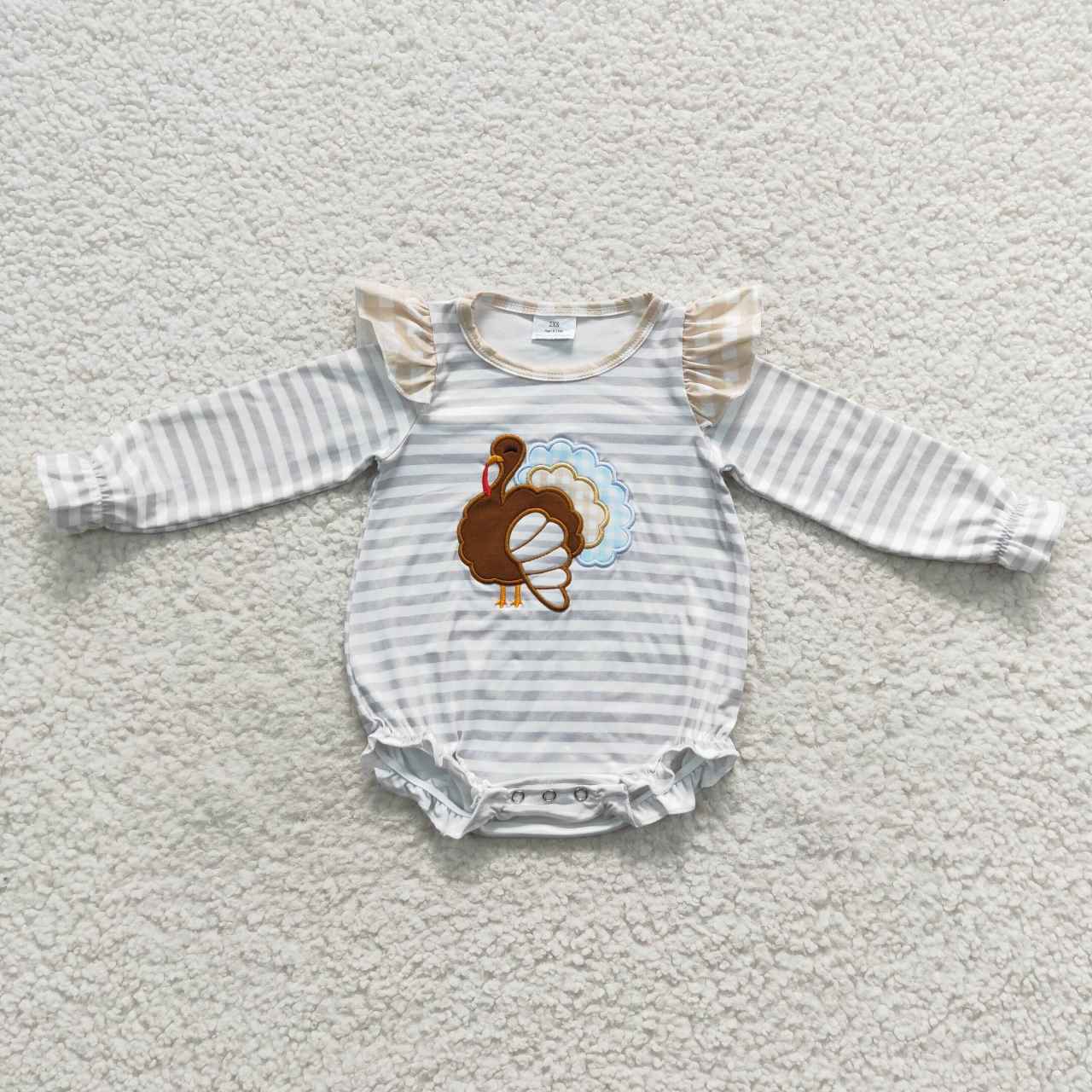 LR0426 RTS turkey embroidered stripe duck long sleeve summer set girl romper 20230803