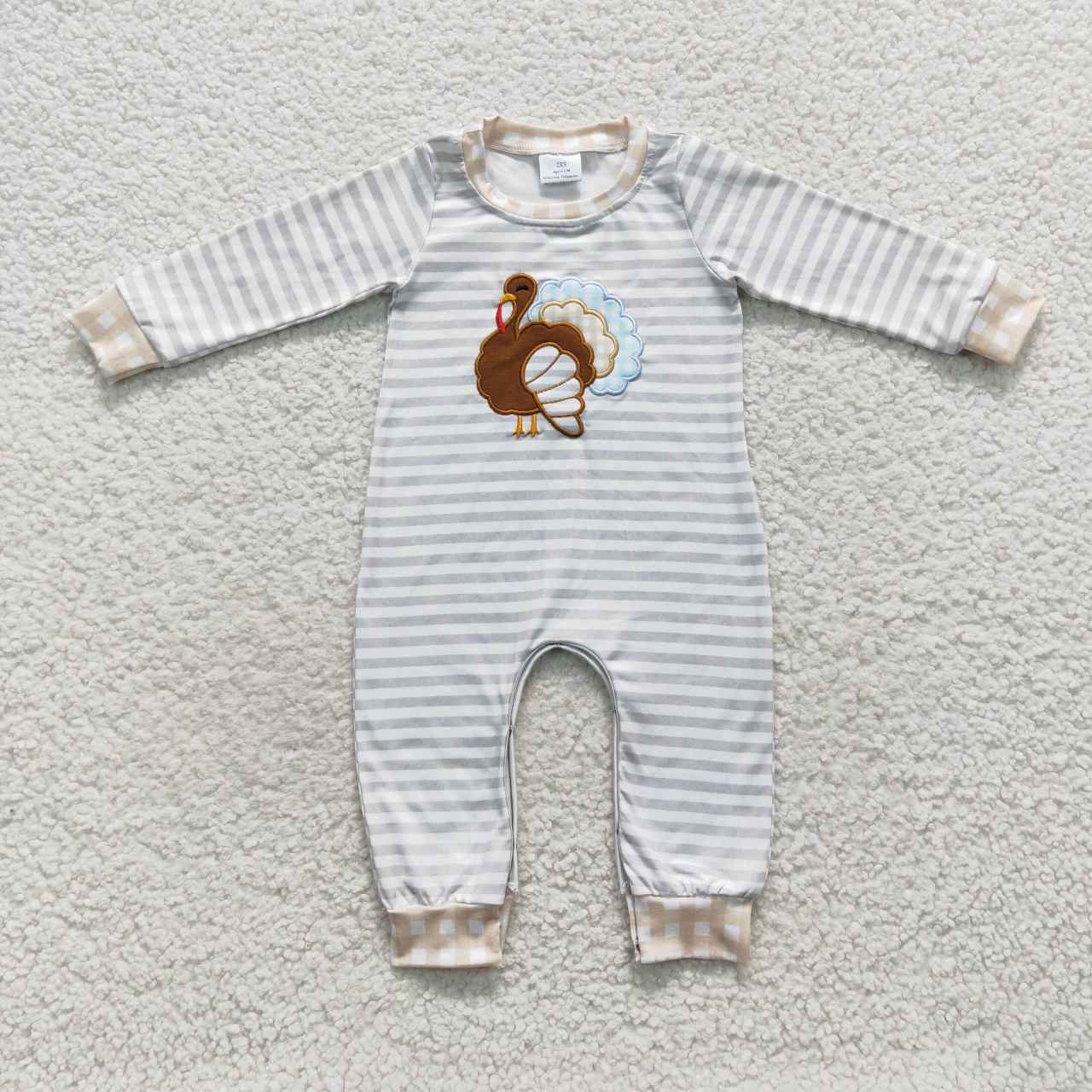 LR0426 RTS turkey embroidered stripe duck long sleeve summer set girl romper 20230803