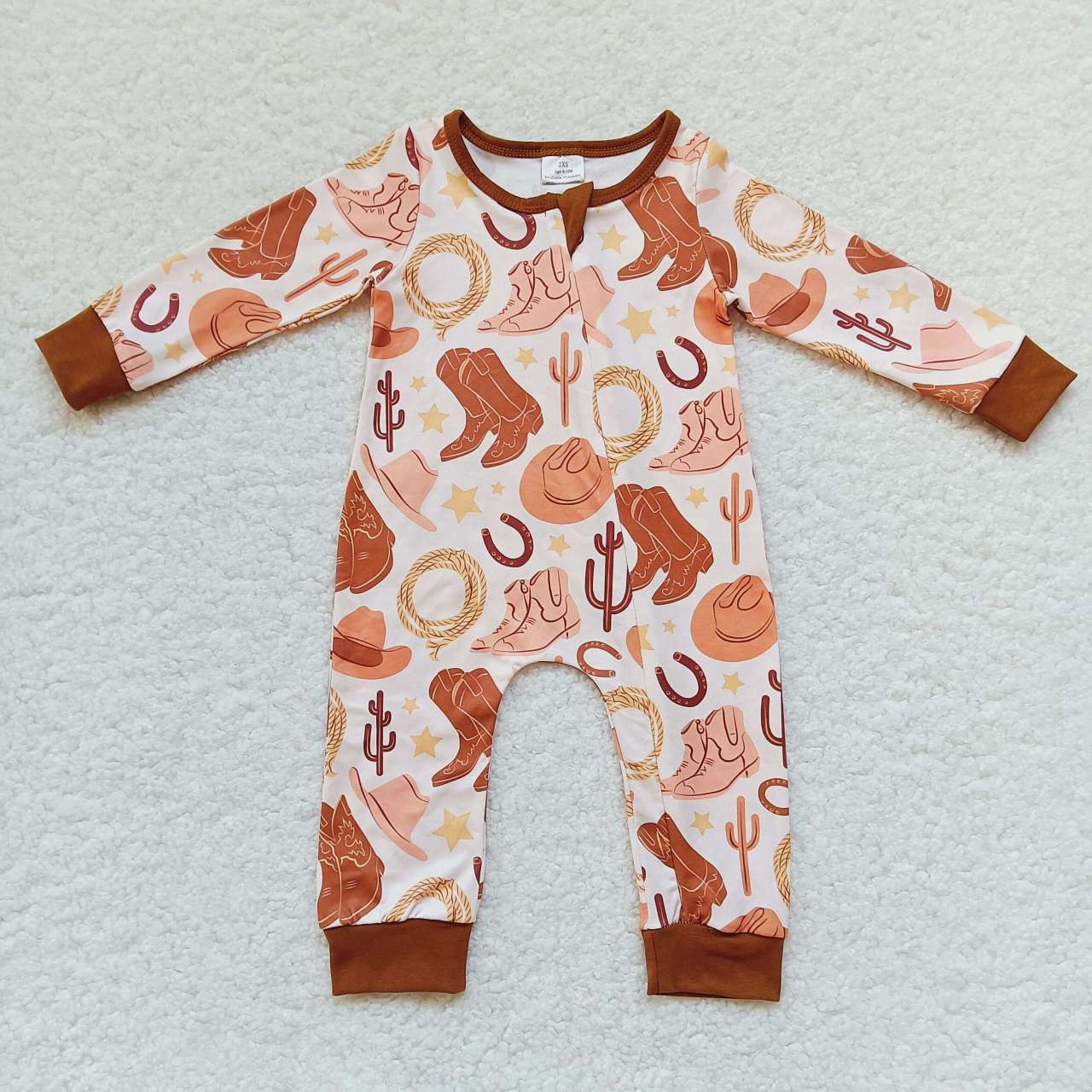 LR0431 RTS western horse boots long sleeve summer set boy zipper romper 20230801