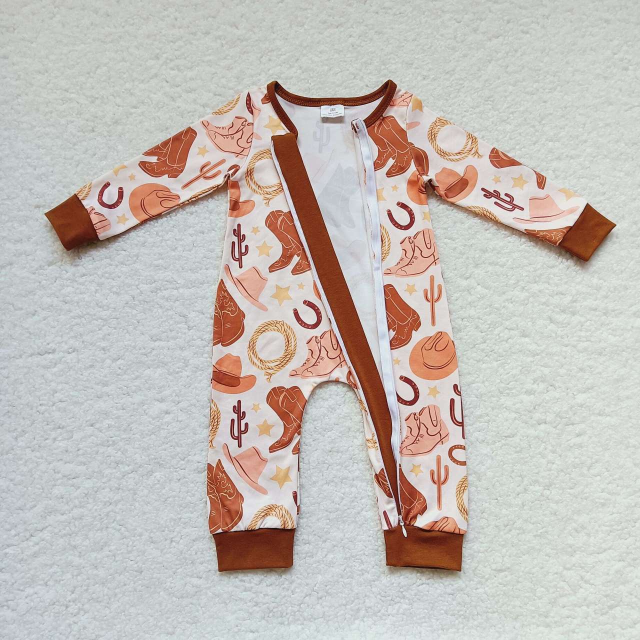 LR0431 RTS western horse boots long sleeve summer set boy zipper romper 20230801