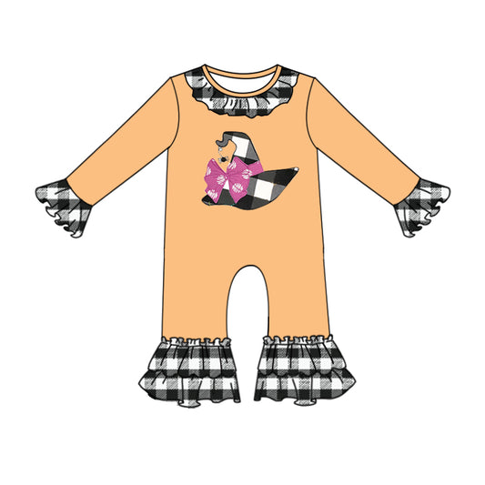 LR0434 preorder hat witch halloween pumpkin long sleeve summer set boy camo romper 20230609