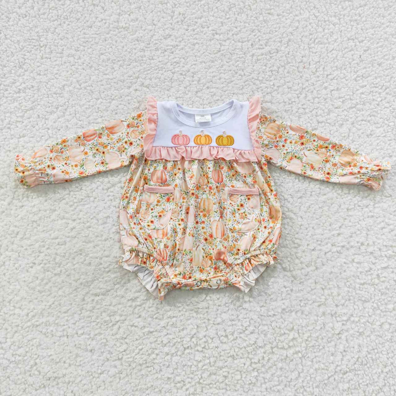 LR0450 Halloween embroidered  pumpkin flower long sleeve girl romper 20230814 RTS