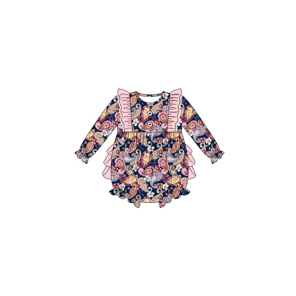 LR0457 preorder western paisley flower long sleeve girl boy romper 20230616