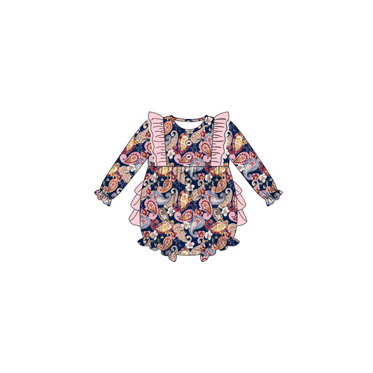 LR0457 preorder western paisley flower long sleeve girl boy romper 20230616